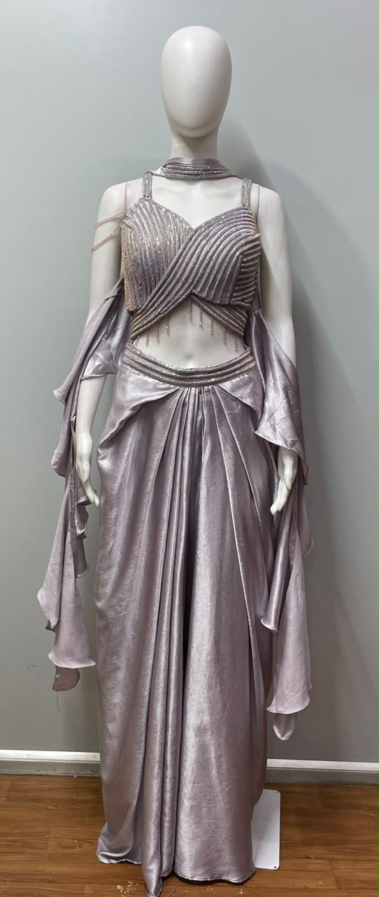 Pearl Lilac Crystal Draped Saree Set
