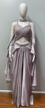 Pearl Lilac Crystal Draped Saree Set