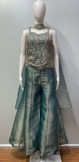 Deep Teal Antique Gold Floral Palazzo Set