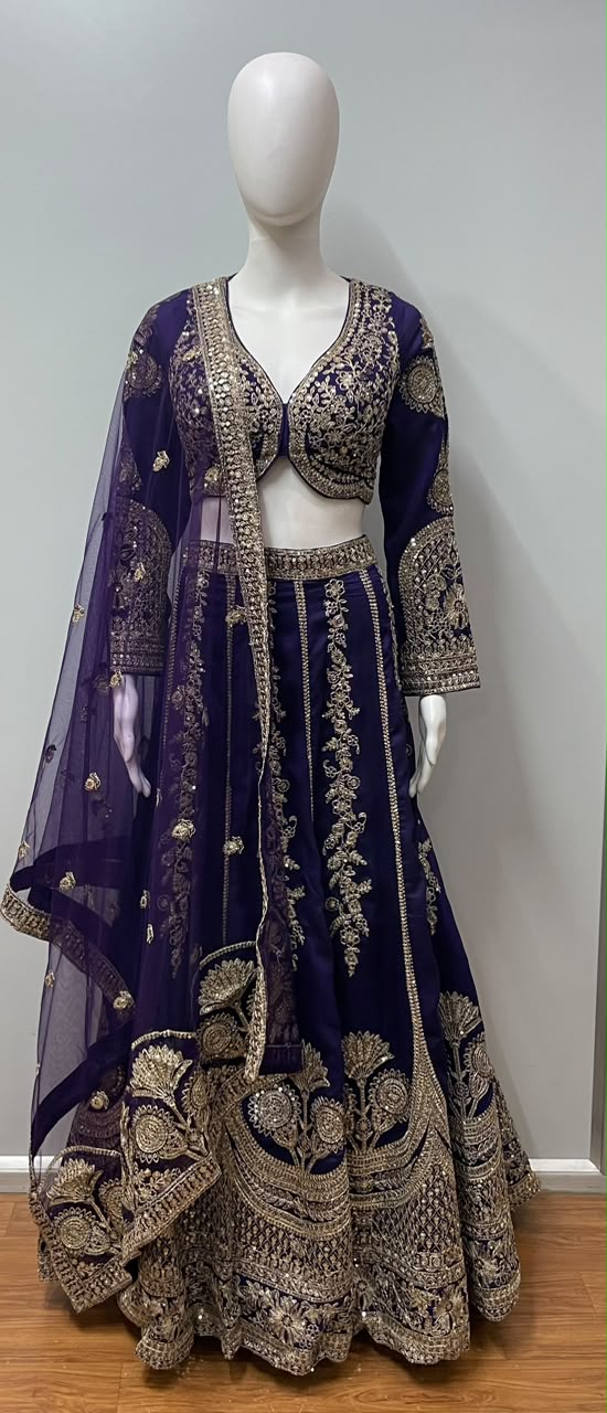 Midnight Royal Purple Embroidered Bridal Lehenga Set