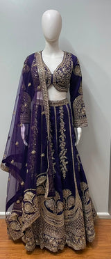 Midnight Royal Purple Embroidered Bridal Lehenga Set