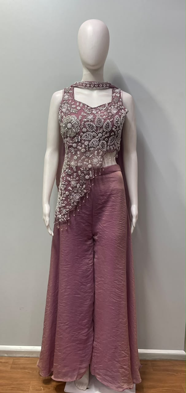 Dusty Mauve Silver Floral Palazzo Set