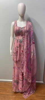 Blush Pink Floral Beaded Kurta Palazzo Set