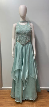 Seafoam Green Silver Pearl Jewel Layered Palazzo Set
