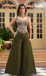 Deep Olive Jewel Corset Palazzo Set