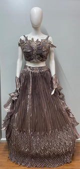 Mocha Mauve Pleated Lehenga Set