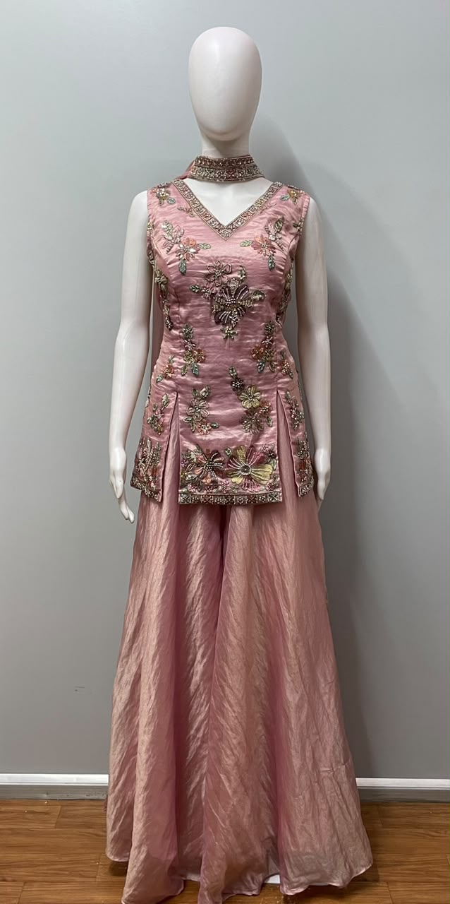 Dusty Rose Floral Embroidered Palazzo Set