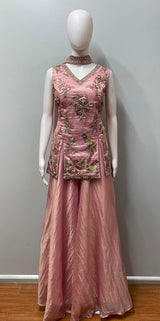 Dusty Rose Floral Embroidered Palazzo Set
