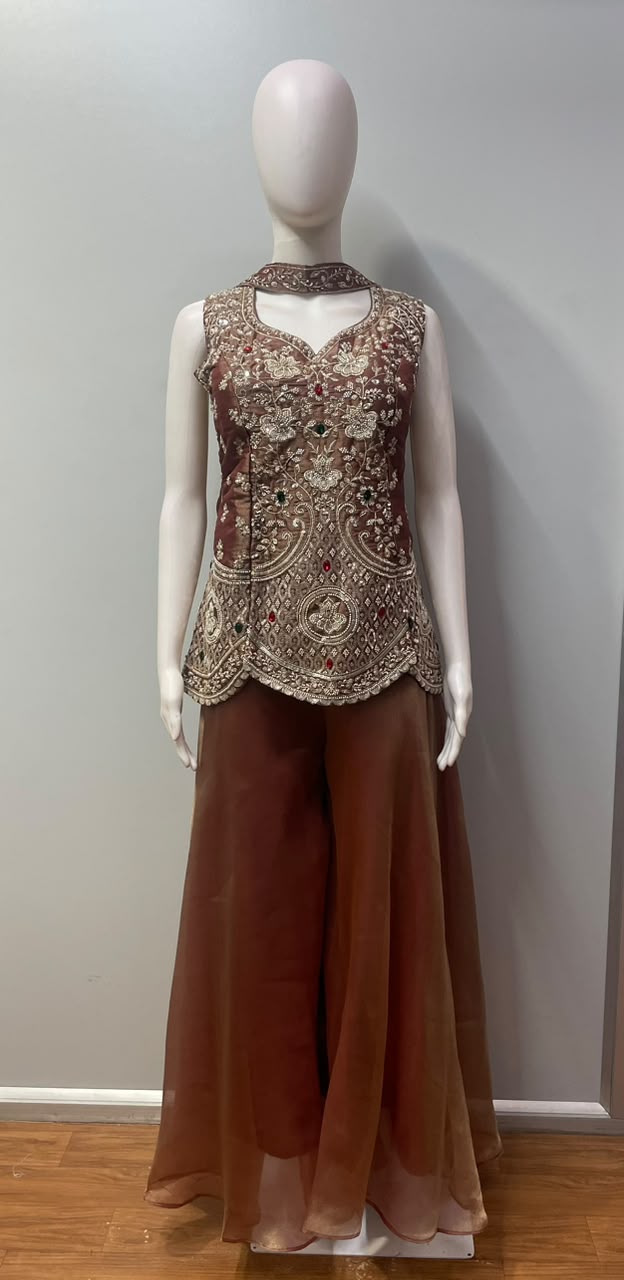 Burnt Mocha Antique Gold Jewel Palazzo Set
