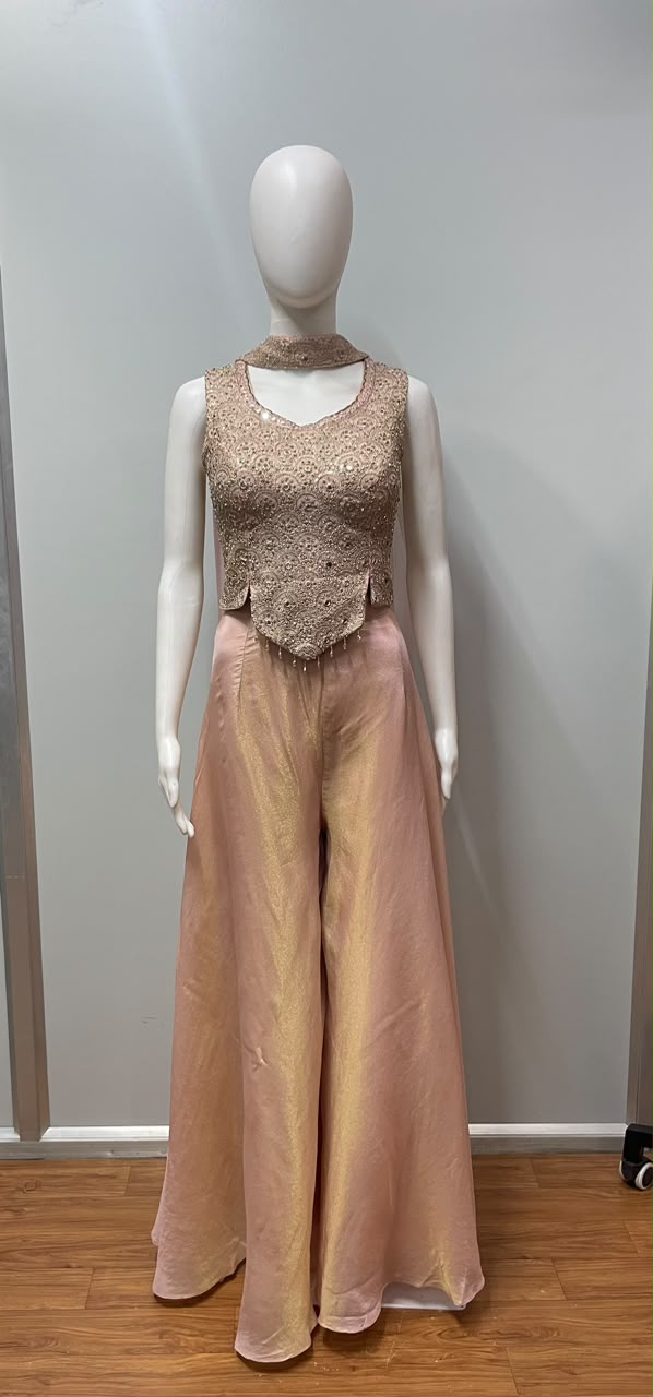 Blush Gold Embroidered Palazzo Set