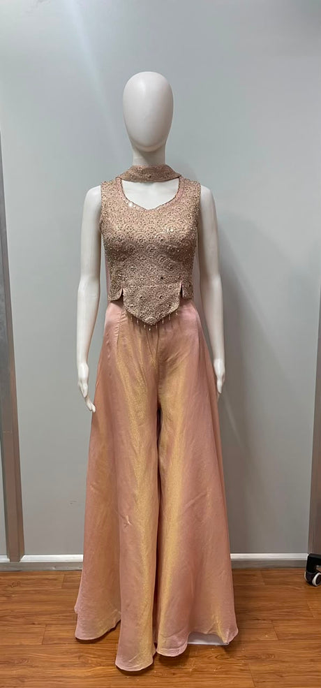 Blush Gold Embroidered Palazzo Set