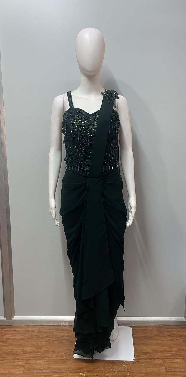 Emerald Corset Draped Saree Set