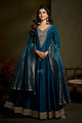 Peacock Teal Antique Gold Anarkali Set