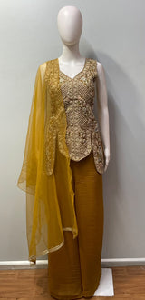 Mustard Gold Multicolor Jewel Longline Palazzo Set