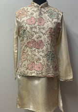 Champagne Ivory Pastel Floral Nehru Jacket Kurta Set