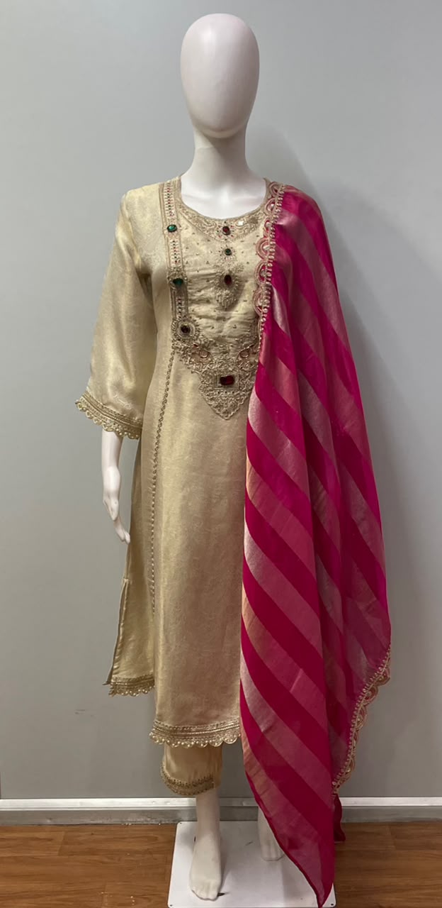 Champagne Gold Jewel Kurta Trouser Set