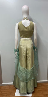Detail of the dupatta on a seafoam mirror embroidered palazzo set