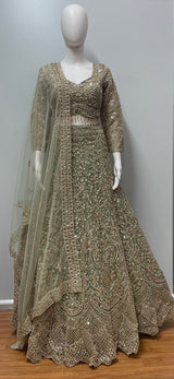 Sage Champagne Embroidered Bridal Lehenga Set