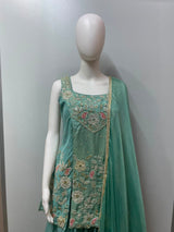 Mint Floral Embroidered Sharara Set