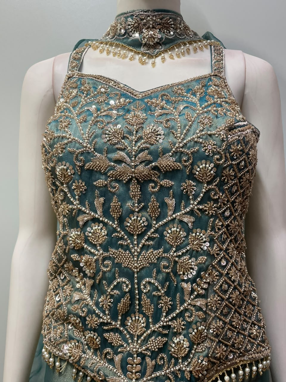 Deep Teal Antique Gold Floral Palazzo Set