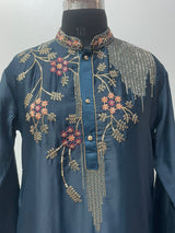 Midnight Teal Floral Chain Detail Kurta