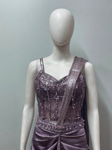 Mauve Crystal Draped Saree Set