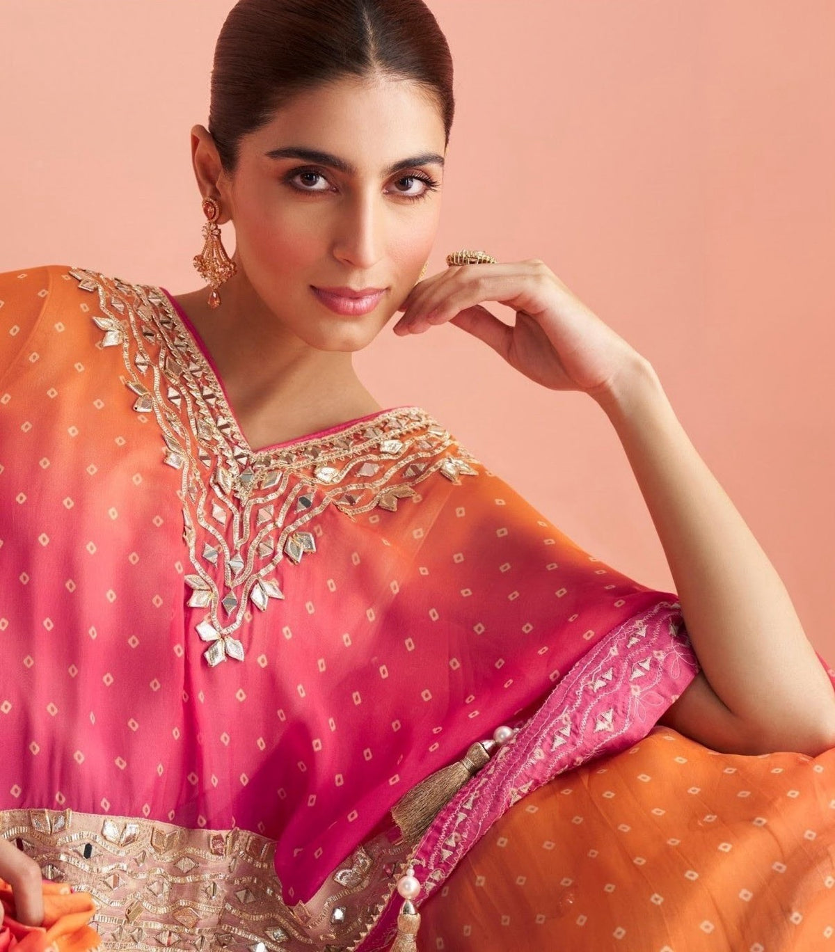 Fuchsia Orange Ombre Gota Sharara Set