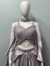 Pearl Lilac Crystal Draped Saree Set