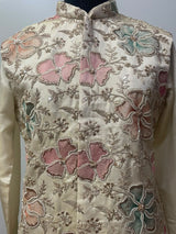 Champagne Ivory Pastel Floral Nehru Jacket Kurta Set