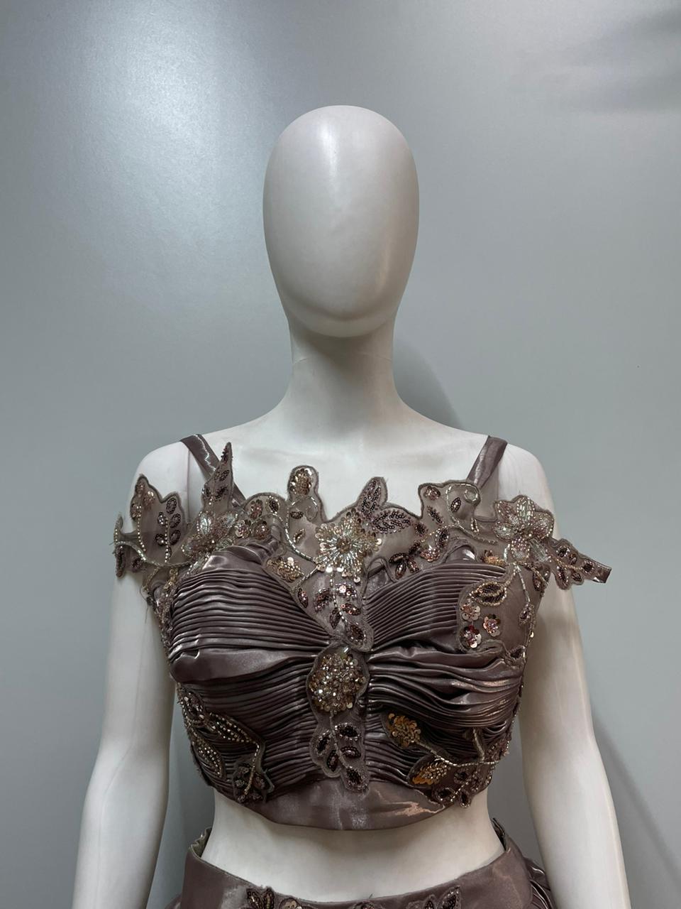 Mocha Mauve Pleated Lehenga Set