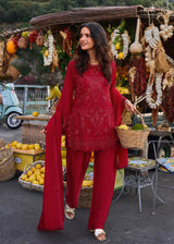 Ruby Red Embroidered Pant Set