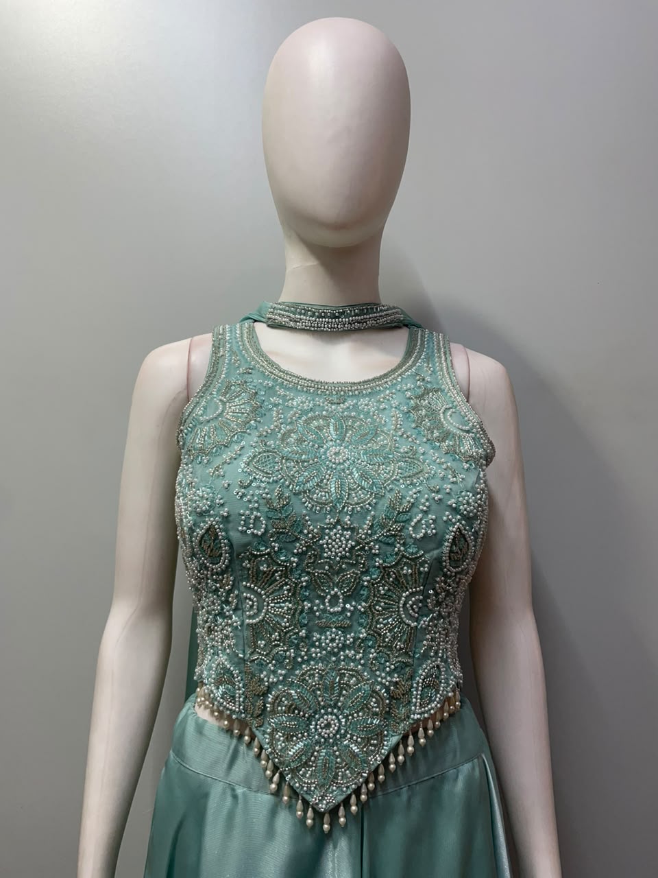 Seafoam Green Silver Pearl Jewel Layered Palazzo Set