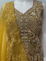 Mustard Gold Multicolor Jewel Longline Palazzo Set