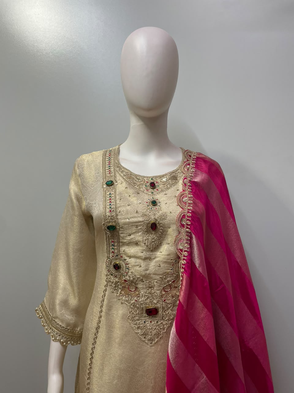 Champagne Gold Jewel Kurta Trouser Set