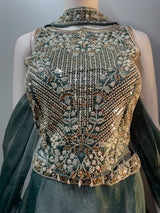Smoky Sage Silver Jewel Lehenga Set