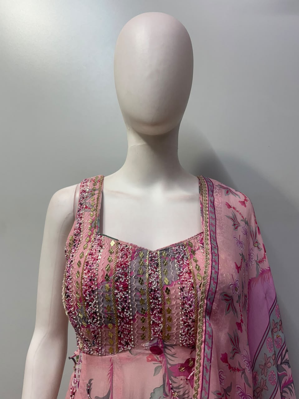 Blush Pink Floral Beaded Kurta Palazzo Set