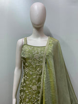 Olive Gold Floral Embroidered Sharara Ensemble
