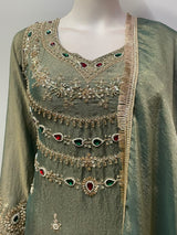Sage Olive Gold Jewel Palazzo Set