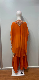 Tangerine Ivory Embroidered Cape Palazzo Couture Ensemble