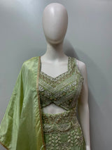Pistachio Gold Embroidered Palazzo Suit Set