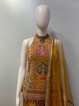 Mustard Gold Jewel Embroidered Palazzo Ensemble