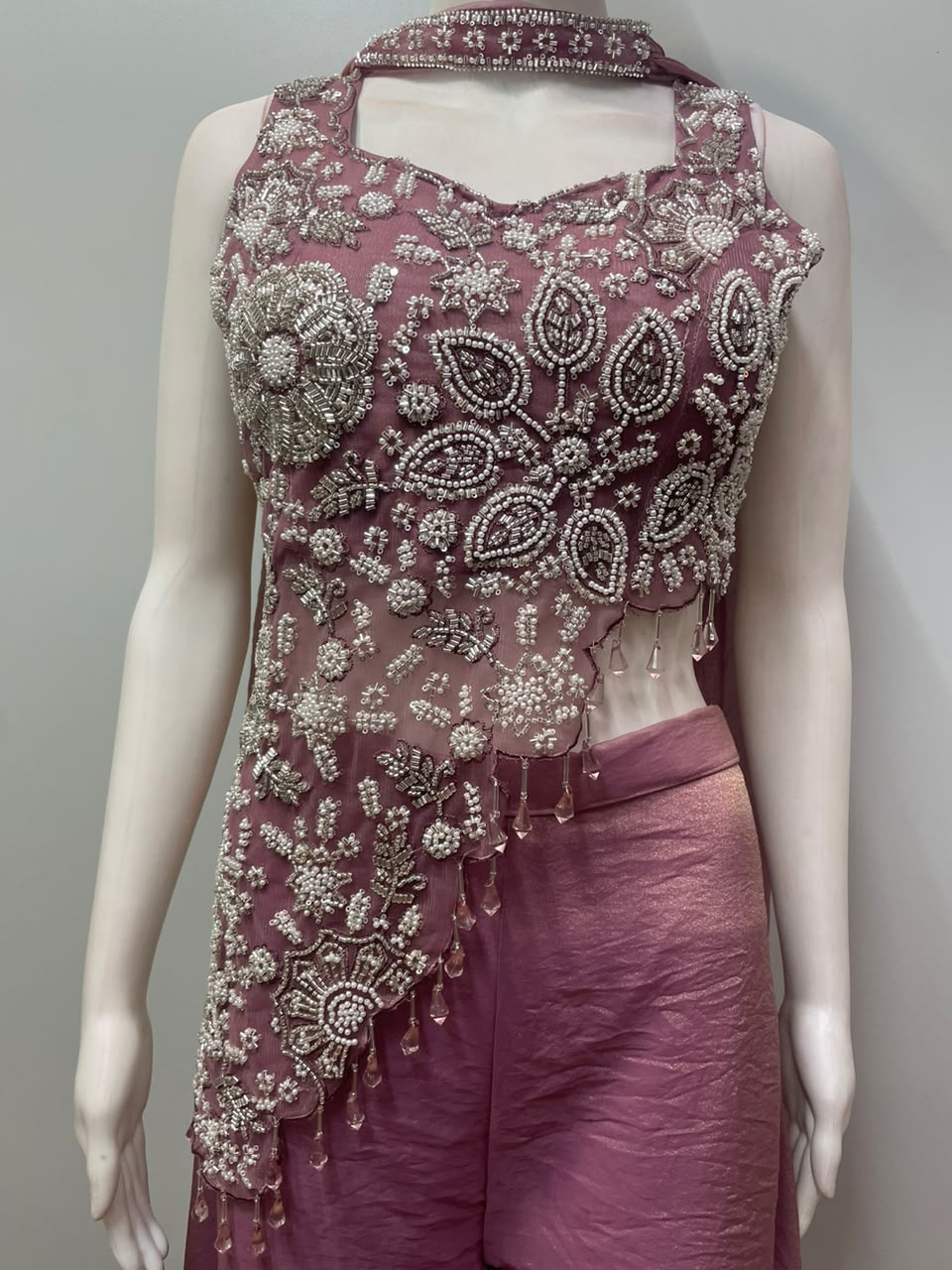 Dusty Mauve Silver Floral Palazzo Set