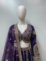 Midnight Royal Purple Embroidered Bridal Lehenga Set