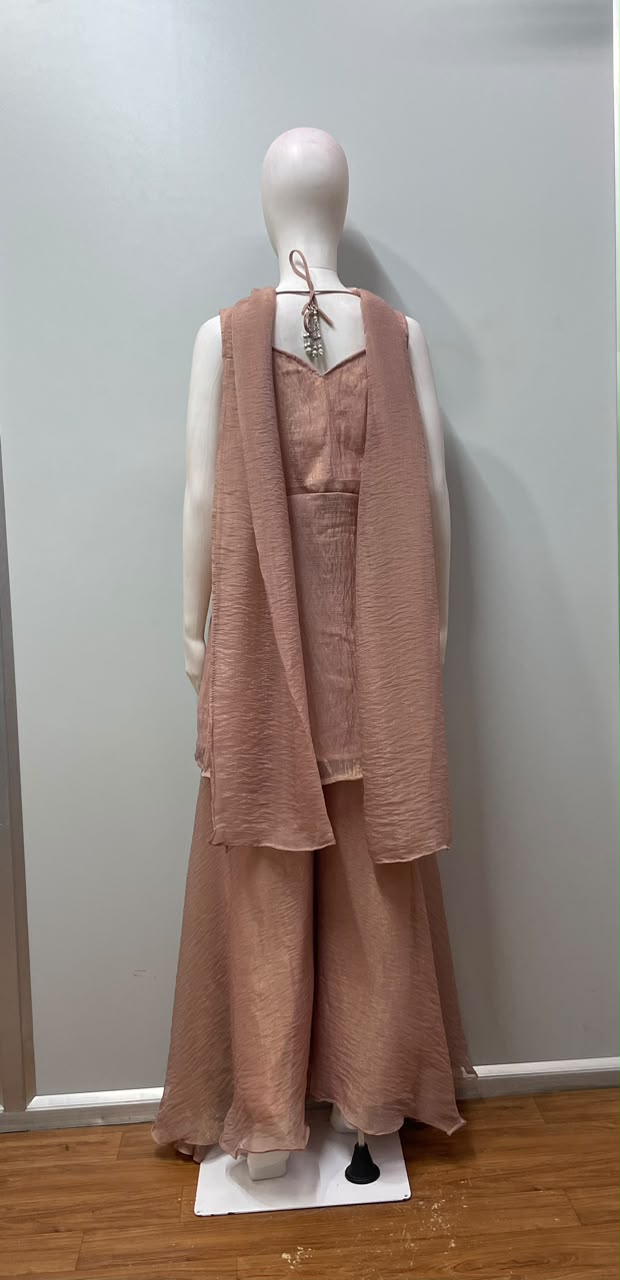 Peach Gold Embroidered Peplum Palazzo Ensemble