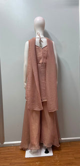 Peach Gold Embroidered Peplum Palazzo Ensemble