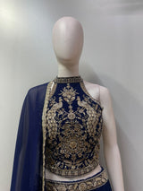 Royal Blue Gold Peacock Zari Lehenga Set