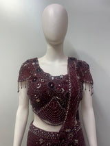 Deep Plum Crystal Draped Skirt Set