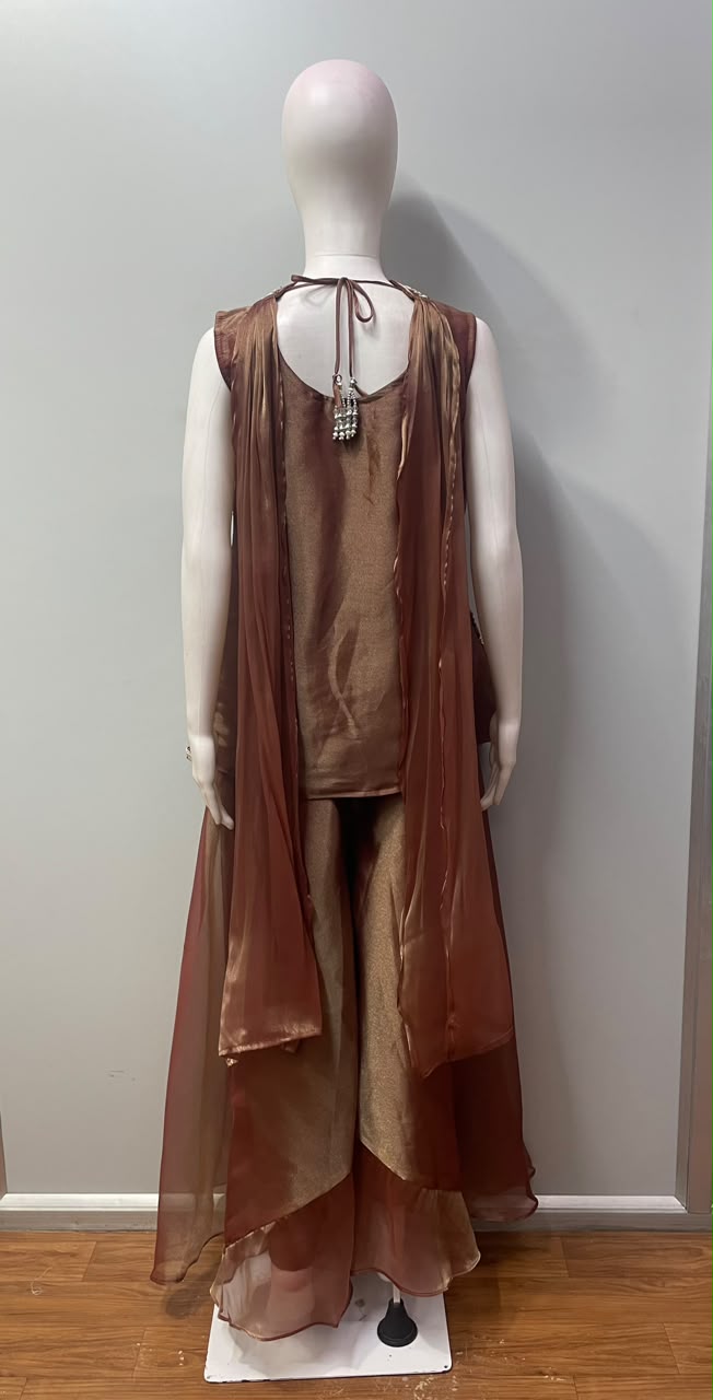 Burnt Mocha Antique Gold Jewel Palazzo Set