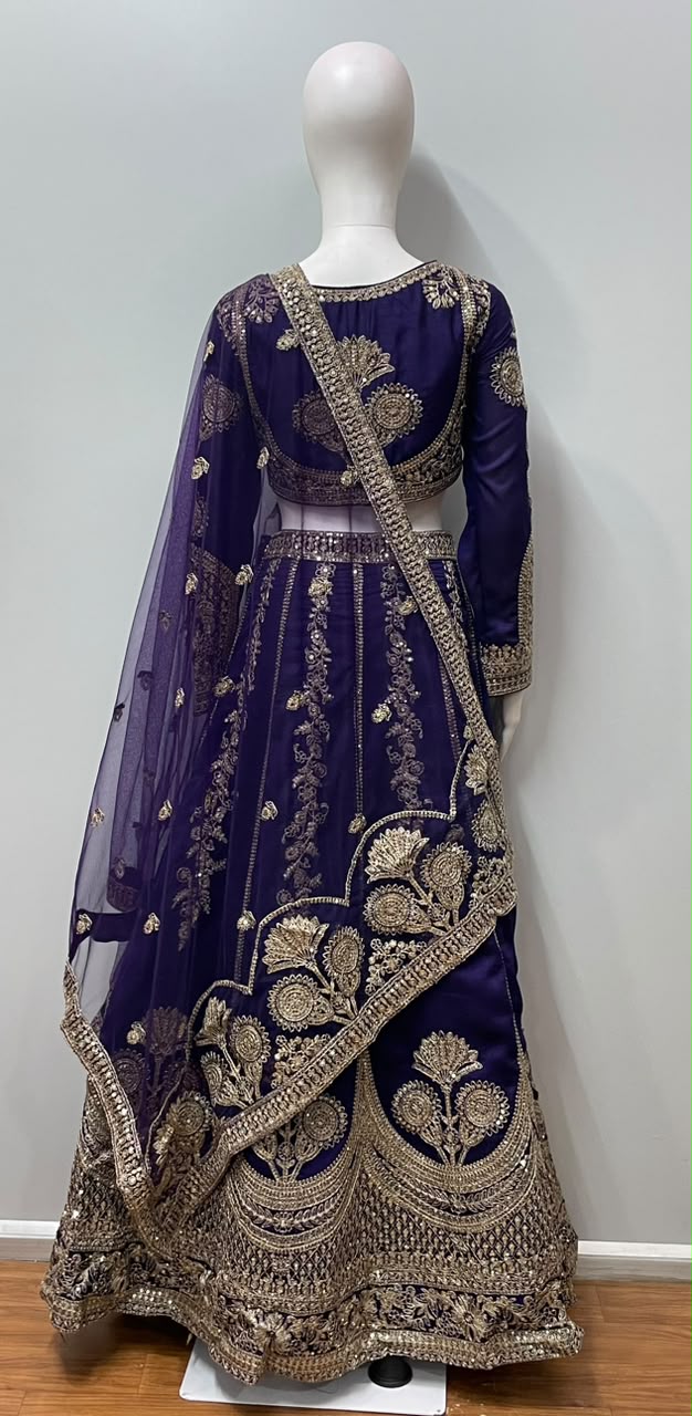 Midnight Royal Purple Embroidered Bridal Lehenga Set