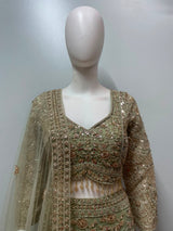Sage Champagne Embroidered Bridal Lehenga Set